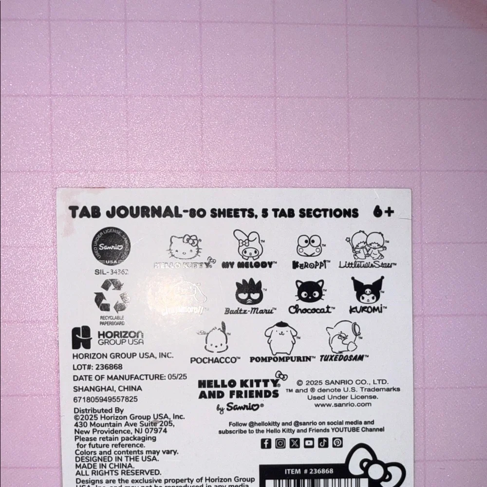 Hello Kitty Pink “Jibbitz” type Notebook, Tab Journal and Pen & Highlighters Set